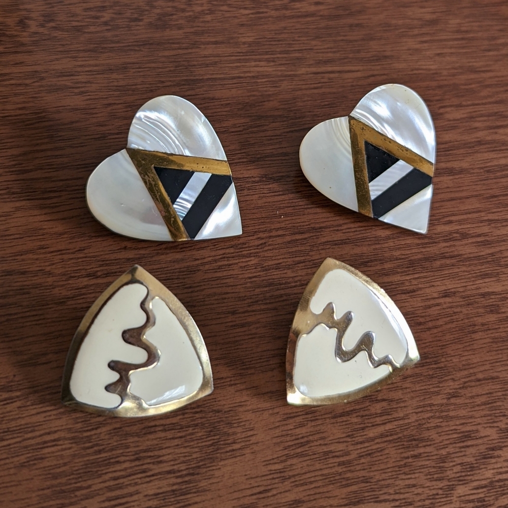 2/$15 - Two Pairs of Retro Vintage 70s 80s Geometric Earrings Heart and Triangle